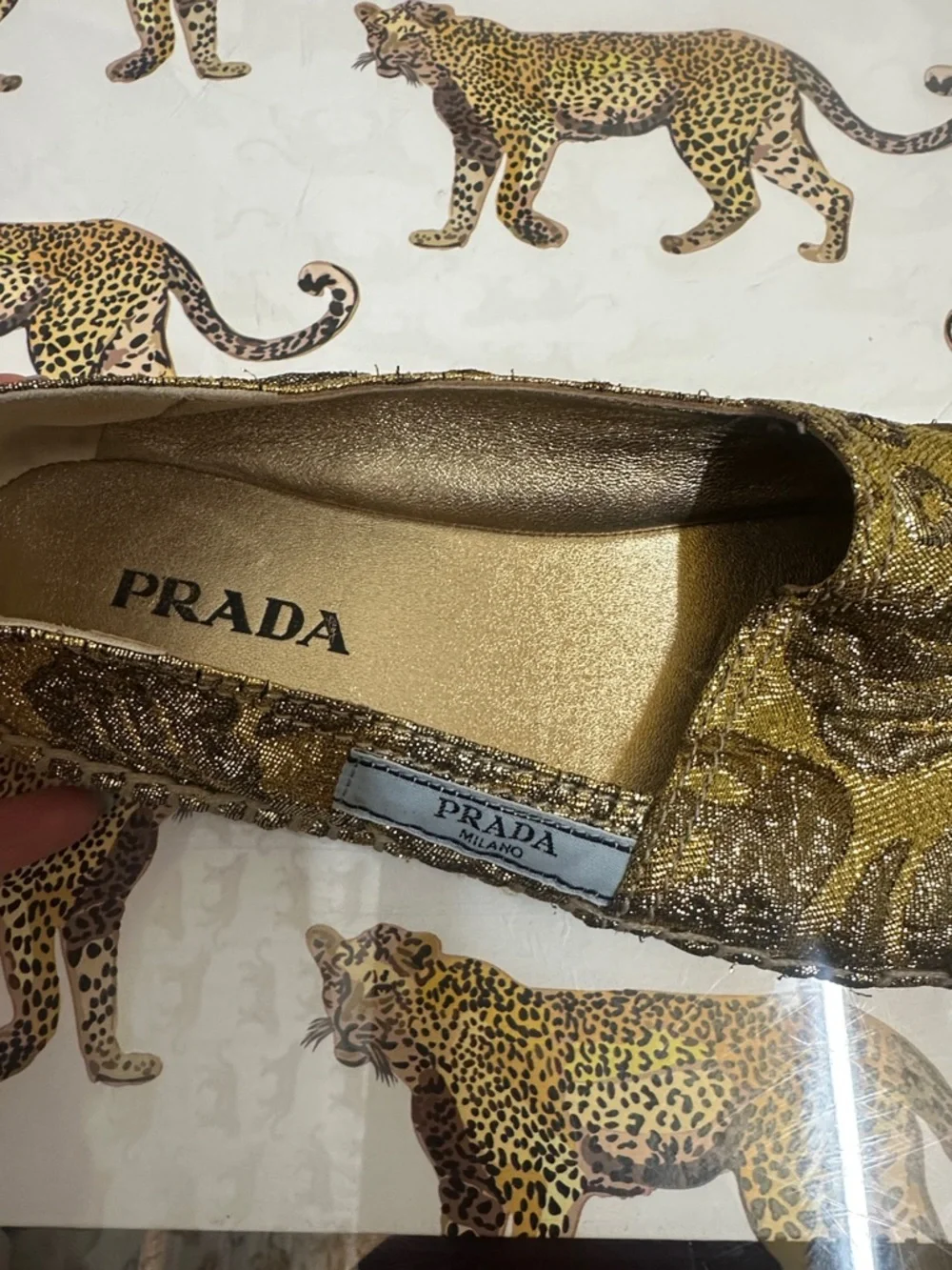 Prada Metallic Gold Floral Brocade Espadrilles - size 38 - Picture 2 of 6